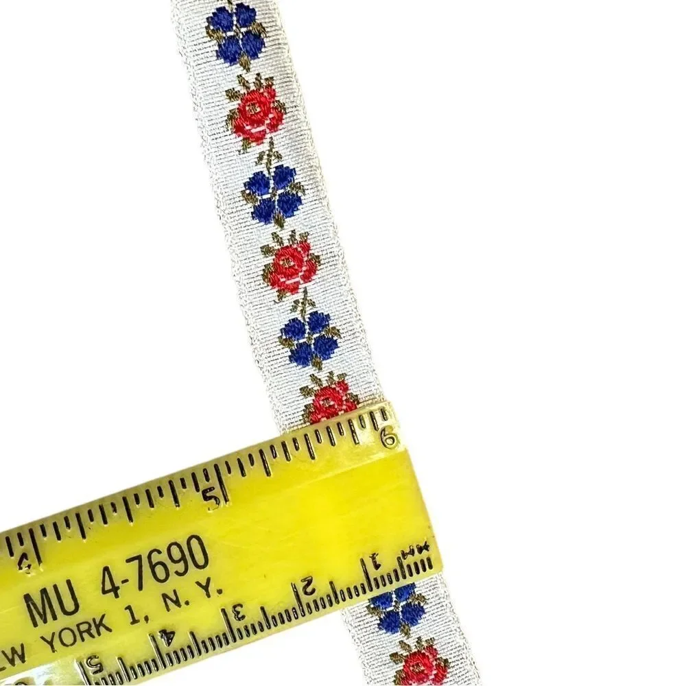 Vintage red and blue floral 1/2 inch ribbon - 7yards